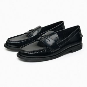 Zara Black faux patent leather loafers